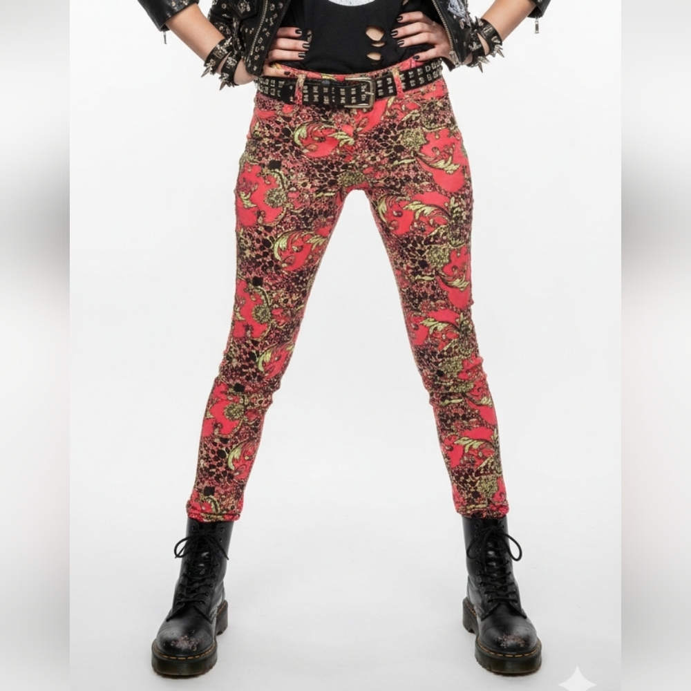 Hot Kiss Skinny Lily Jeans Y2K Pink Leopard Grunge Punk Street 9
